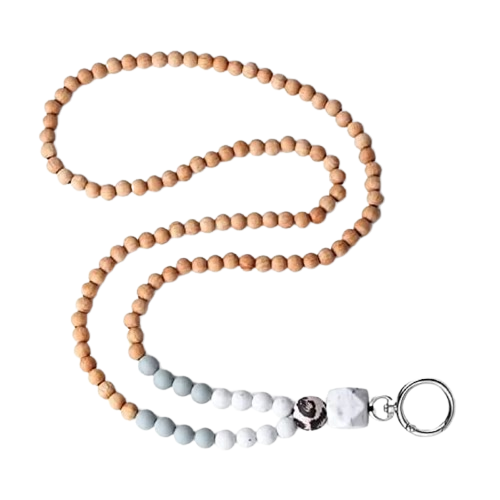 Hemasa ID Badge Key Lanyard Women's Cute Teacher Lanyard / Silicone Wood Bead Lanyard Necklace School Office Work Jewelry