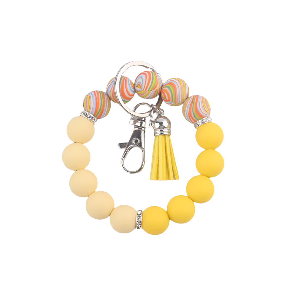 Hemasa Silicone Wrist Keychain Pendant PU Leather Small Tassel Print Leopard Print Beaded Backpack Car Keychain