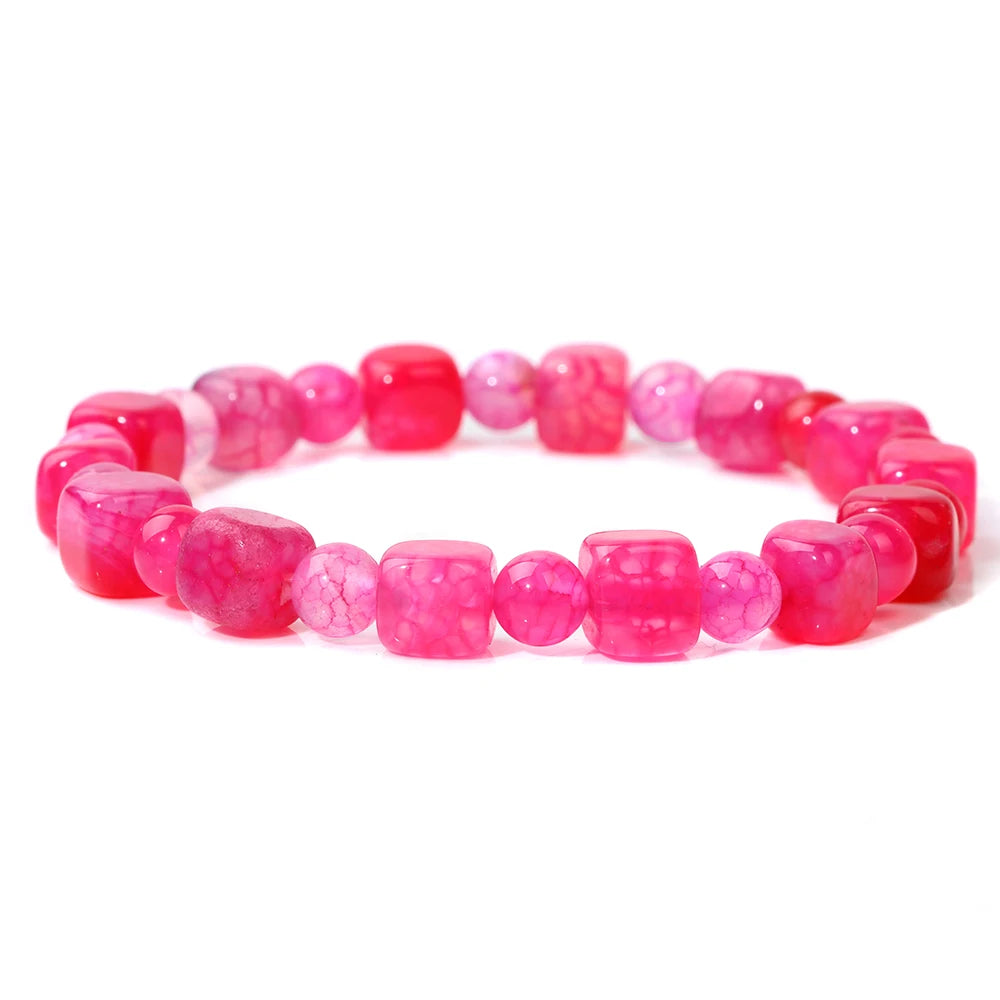 Square Tourmaline Agates Bracelets For Women Men 6mm Red Agates Round Spacer Beads Bracelet Handmade Stretch Meditation Bangles