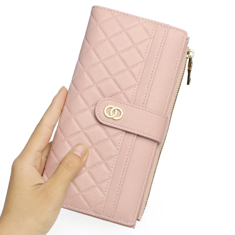 2022 New Multiple Card Slots Zipper Women Wallet Korean Style Purses and Handbags Luxury Designer Function Lattice Long Clutch