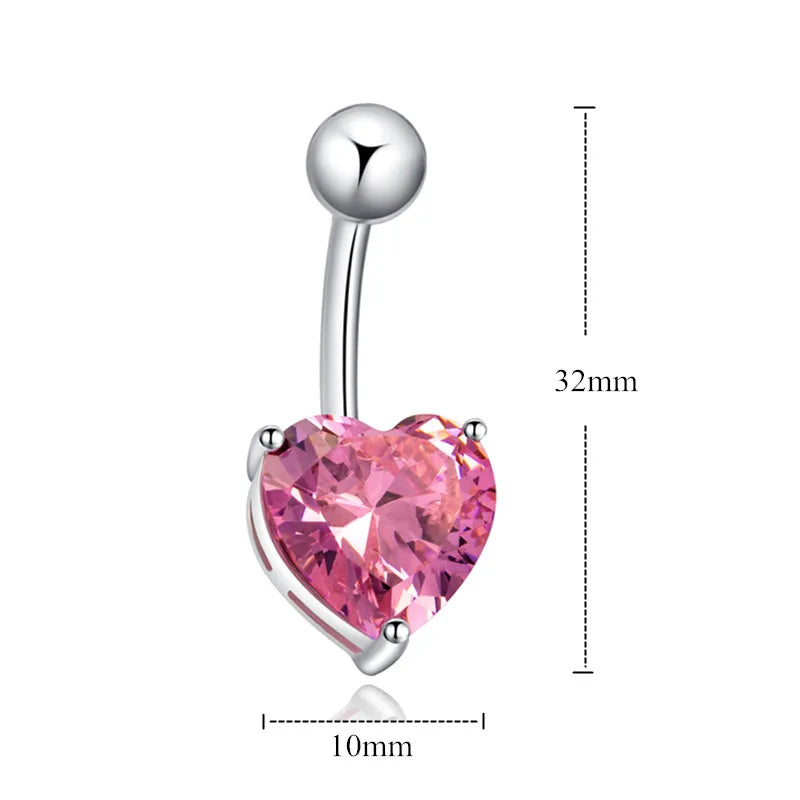 316L Surgical Steel Heart CZ Belly Button Navel Ring Body Piercing Jewelry for Women Girl