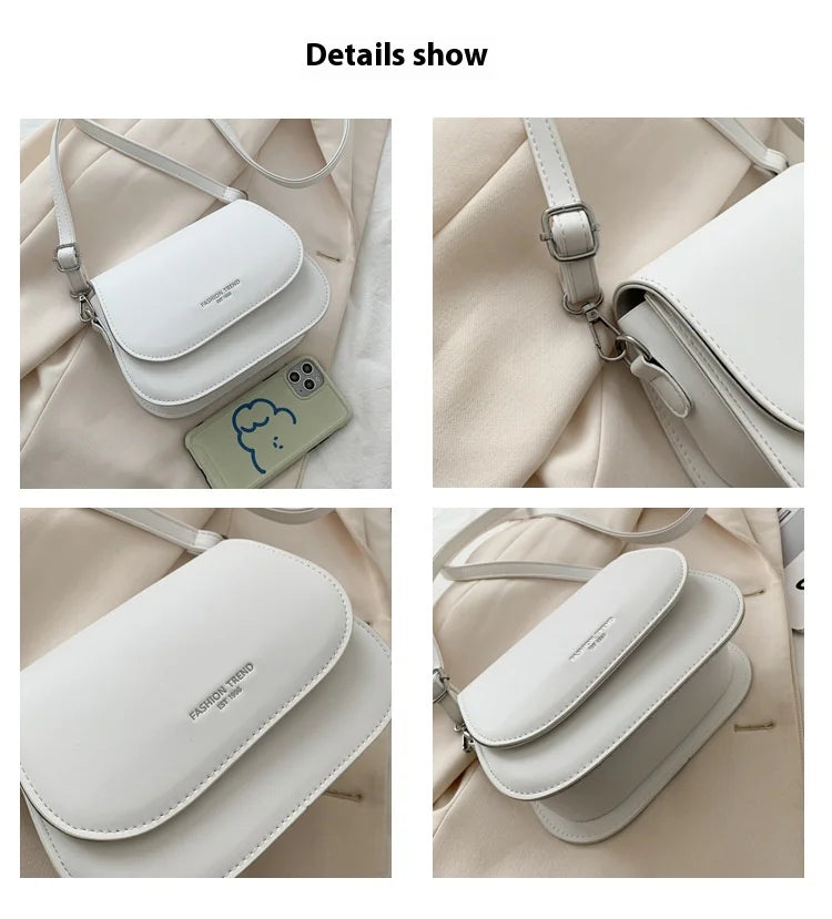 Hemasa Trendy Saddle Shoulder Bag Women PU Leather Crossbody Bag Simple Solid Color Flap Messenger Bag Fashion Handbags PouchHemasa