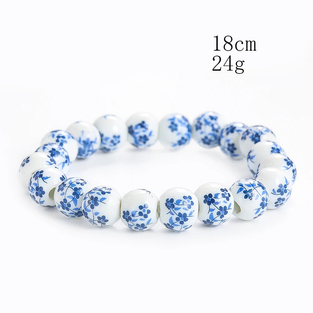 Chinese Style Blue and White Porcelain Beads Bracelet for Women Classical Simple Blue Pattern Bracelets Girls Charm Jewelry Gift