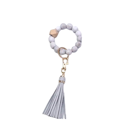 Tassel Wood Silicone Bead Bracelet Key Chain Female Women Hot Selling Bracelet Key Ring Wrist Bangle Keychains Accessory