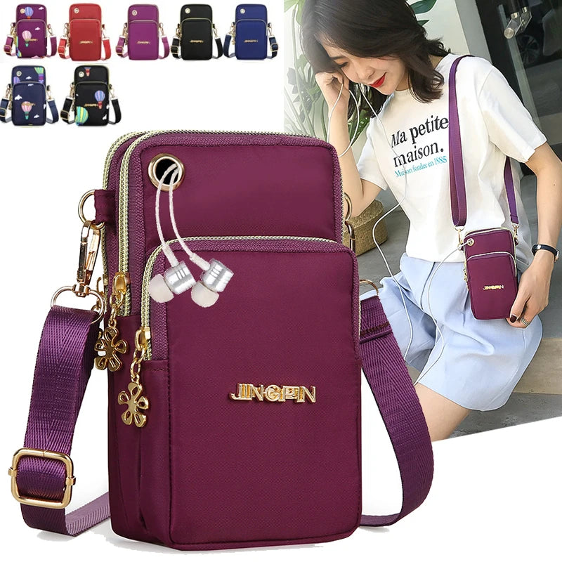 Hemasa Mobile Phone Bag Women's Crossbody Mini Bags /Neck Hanging Running shoulder Bag 3 Layer Wallet