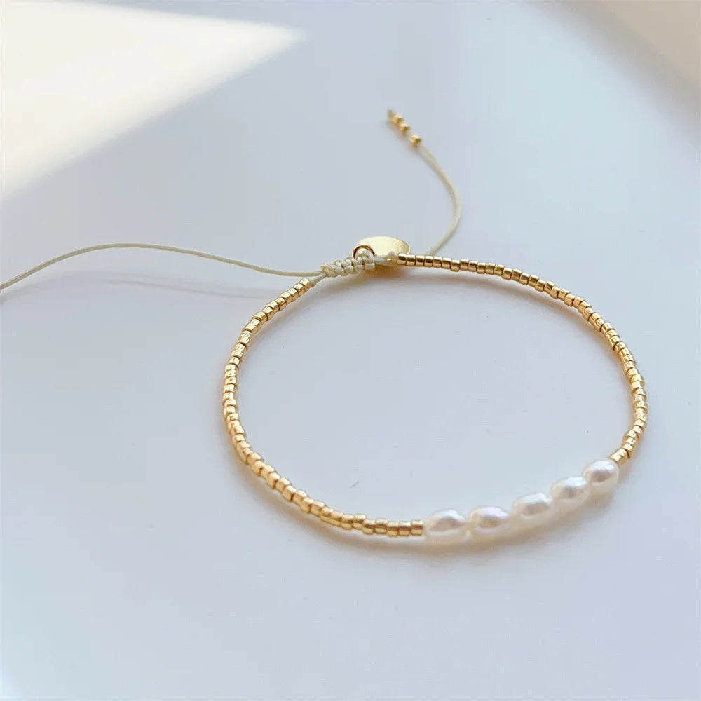 KKBEAD Natural Pearl Bracelets for Women Gift Gold Color Miyuki Beads Dainty Bracelet Simple Thin Pulseras Femme Fashion Jewelry