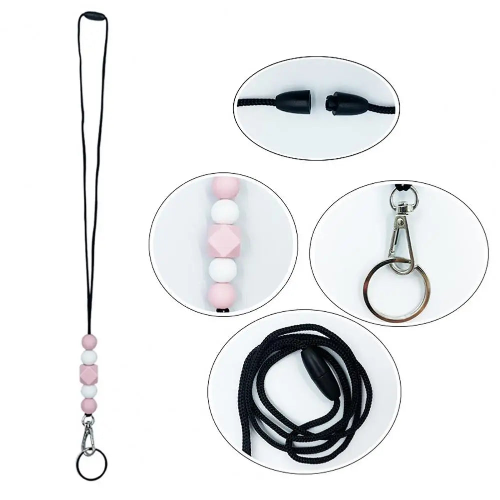 Hemasa ID Badge Beaded Lanyard Adjustable Length Non-Rusting Reusable Silicone Beaded Breakaway Lanyard with Keychain
