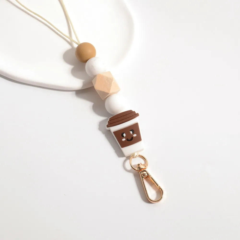 Hemasa Cute Teacher Coffee Lover Cup Tea Silicone Bead Lanyard Fueled By Charm Badge ID holder Handmade Keychain Lanyard Gift for her