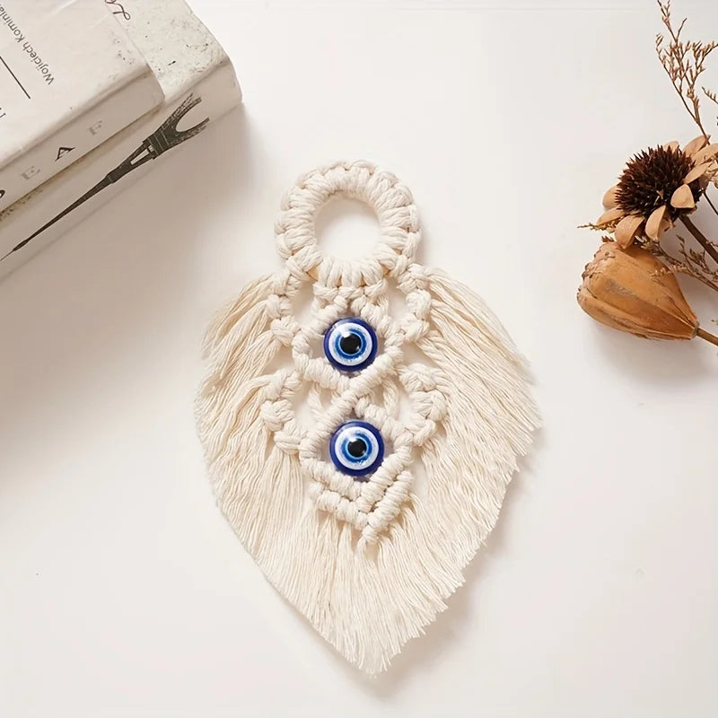1pc Evil Eye Tapestry With Tassel, Cotton Rope Woven Wall Hanging Tapestry Handmade Boho Decor, For Bedroom Office Living Room H