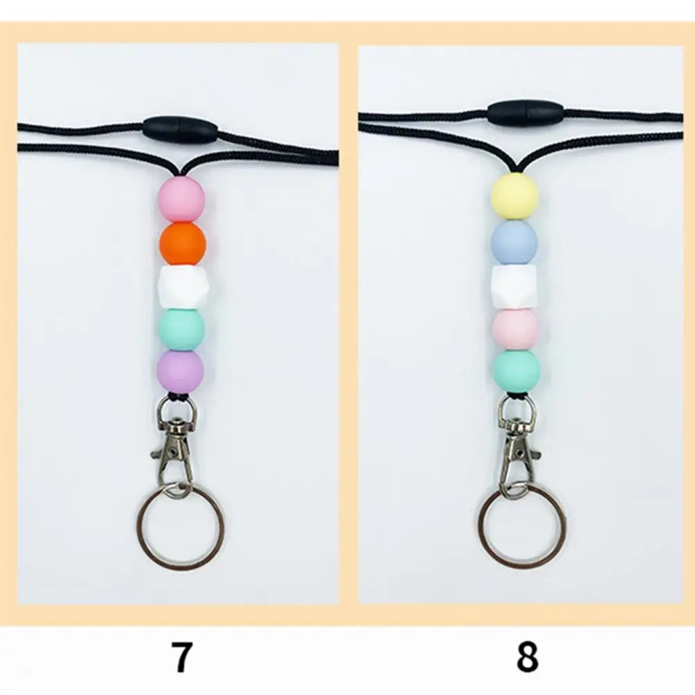 ID Badge Beaded Lanyard Adjustable Length Non-Rusting Reusable Silicone Beaded Breakaway Lanyard with Keychain