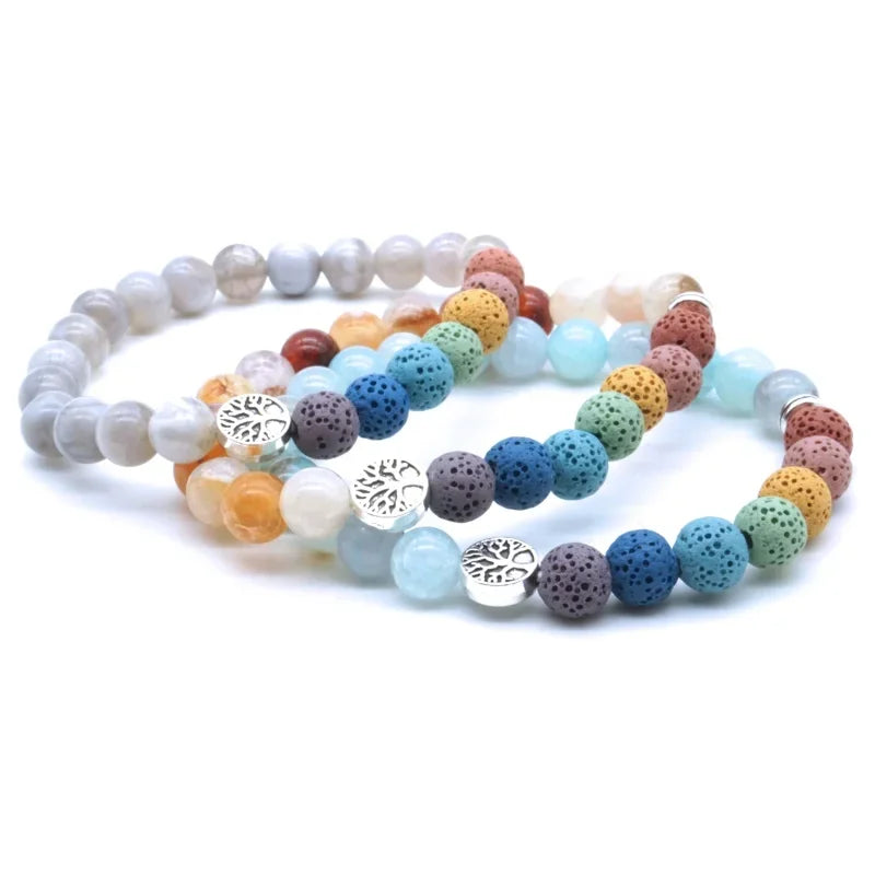 Hemasa Tree of Life 8mm Seven Chakras Lava Stone Beaded Bracelet DIY Aromatherapy Essential Oil Diffuser Bracelet Yoga Jewelry