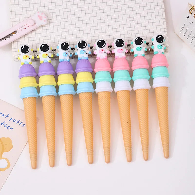 36pcs/Order Cartoon Soft Rubber Ice Cream Cone Gel Pen Children'S Day Gift 0.5mm Gel Pen School Supplies Fashion Stationery