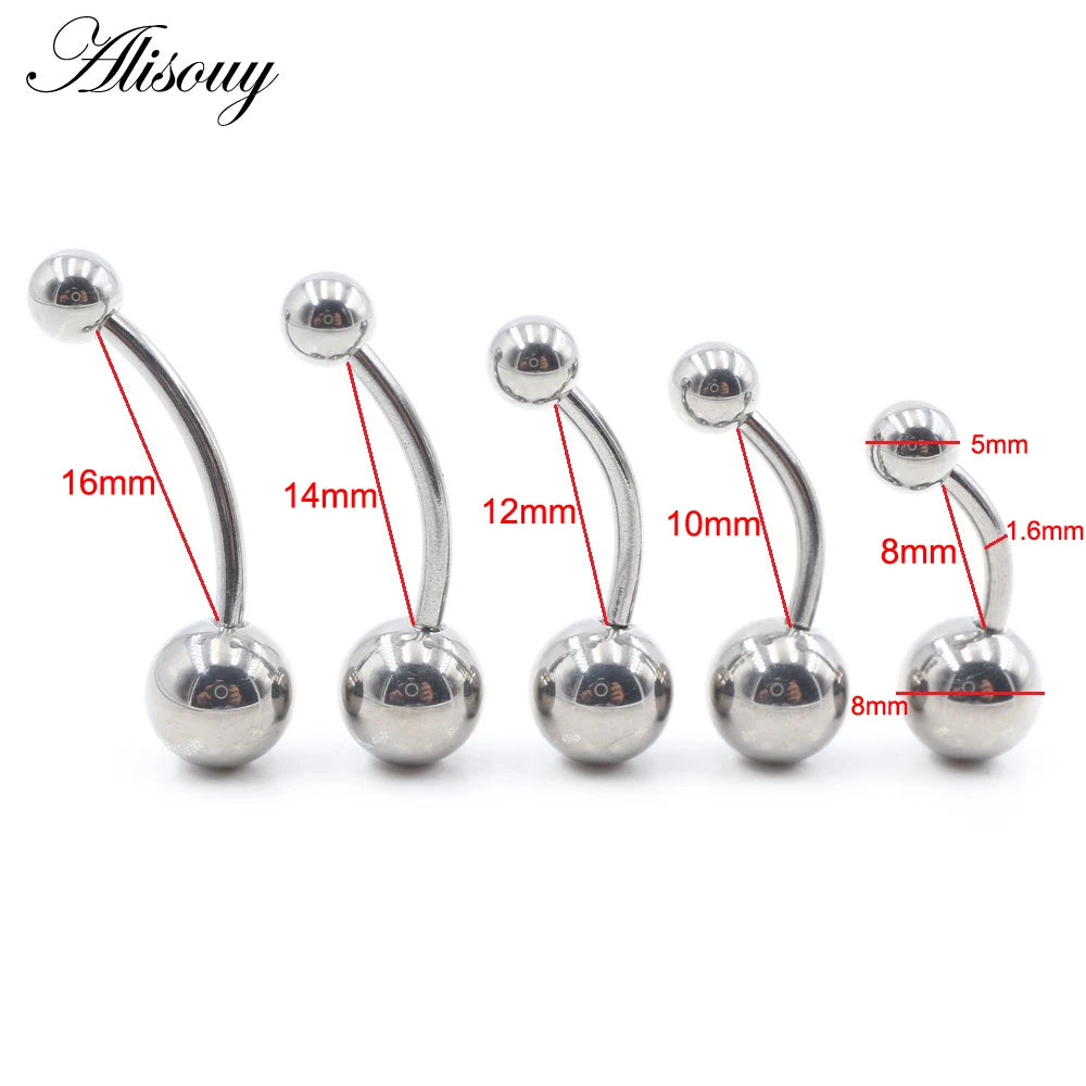 Alisouy 1pc 8-16mm Length G23 Titanium Steel Ball Barbell Sexy Ball Belly Ring Navel Piercing Women Men Button Ring Body Jewelry