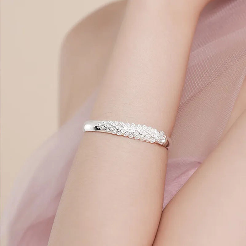 New 925 Sterling Silver Elegant Peacock Opening Screen Bracelet Bangles For Women Fashion Party Wedding Accessories Jewelry Gift
