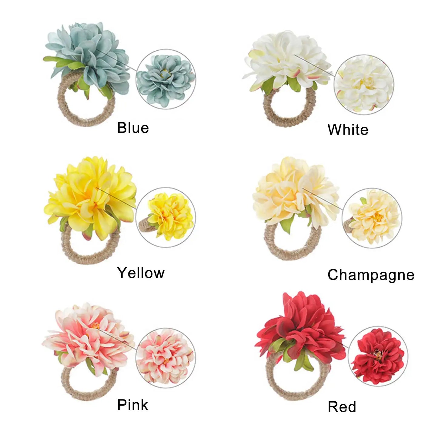 Artificial Flowers Napkin Buckle Wreath Ring Table Decoration Hemp Rope Handmade Serviette Buckles Holder Party Wedding Supplies