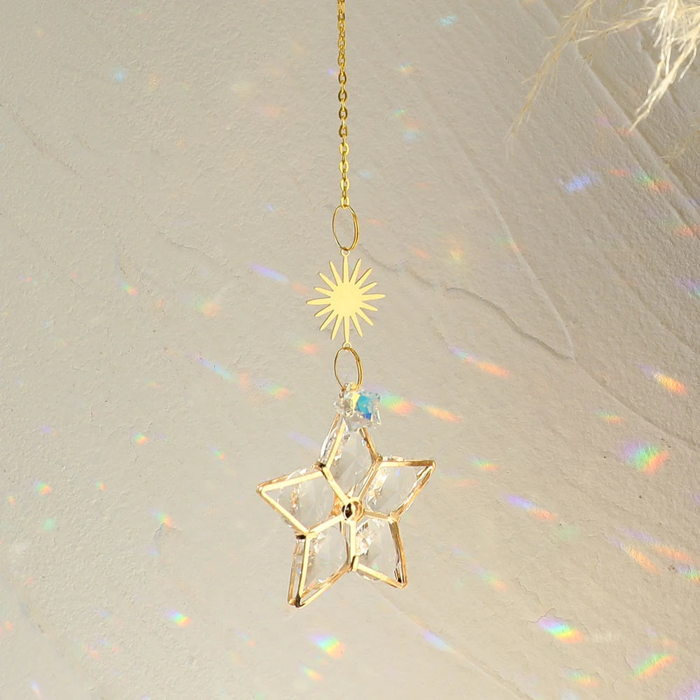Hemasa Sun Prism Star Crystal Light Catcher Gardening Decoration Suncatcher Rainbow Outdoor Sun Catchers Window Yard Crystal Home Decor