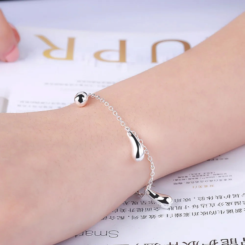 Classic Minimalist Crystal Water Drop Bracelet For Women Wedding Party Charm 925 Sterling Silver Fine Jewelry Gift