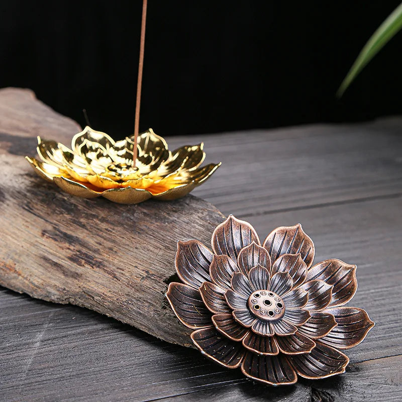 Hemasa Incense Burner Stick Holder Buddhism Lotus Line Incense Plate Sandalwood Coil Base Temples Buddhism Yoga Home Decoration