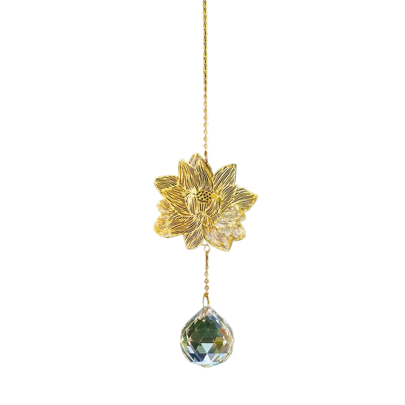 Tejesa Lotus Crystal Wind Chime Charms Made Of Metal And GlassFor Home Light Gathering Decoration OutdoorGarden Sun Catchers Crafts