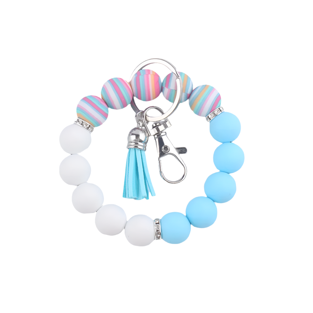 Hemasa Silicone Wrist Keychain Pendant PU Leather Small Tassel Print Leopard Print Beaded Backpack Car Keychain