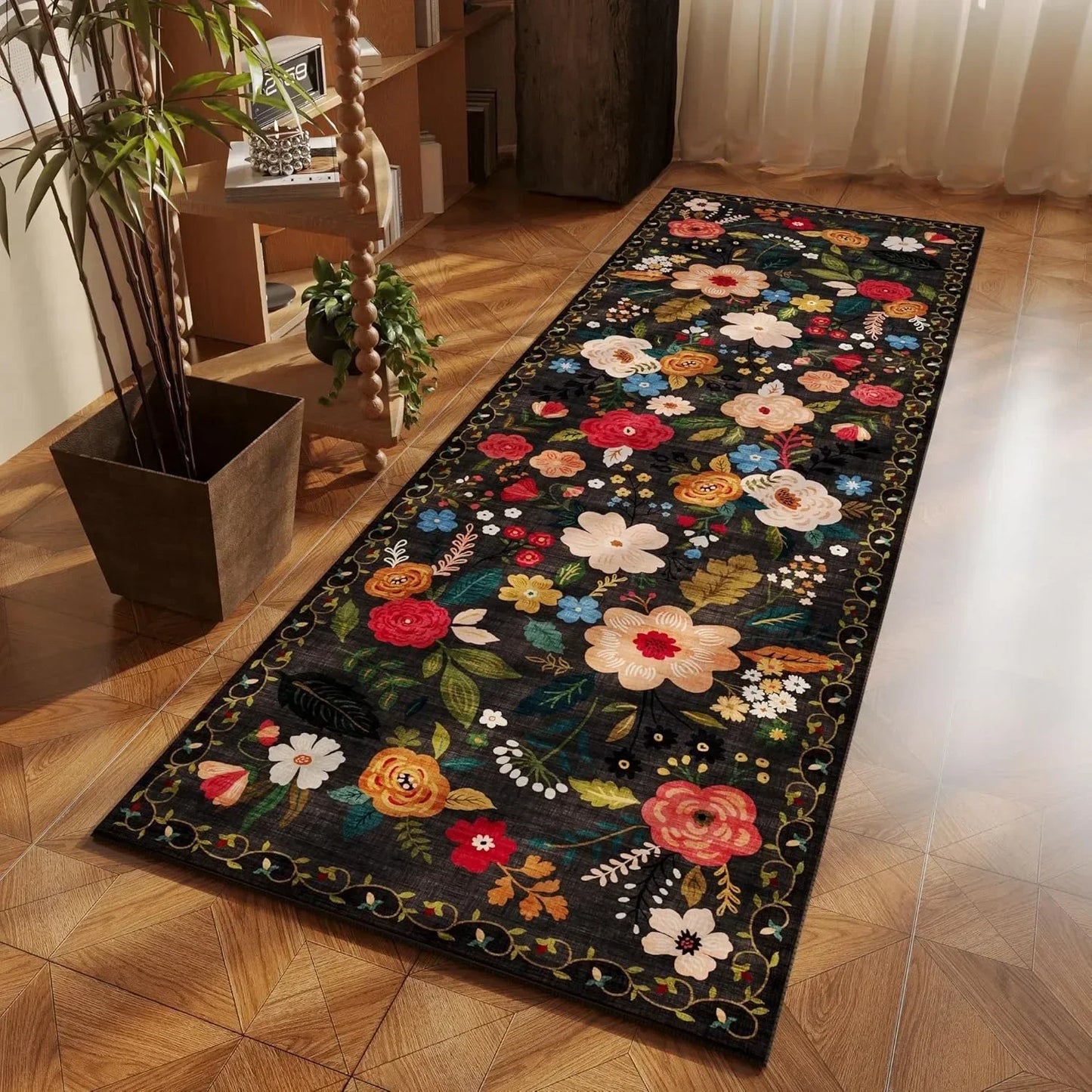 Bedroom Rug Bedside Long Floor Mat Soft Machine Washable Carpet Flower Pastoral Style Home Decoration Rugs for Living Room Hall