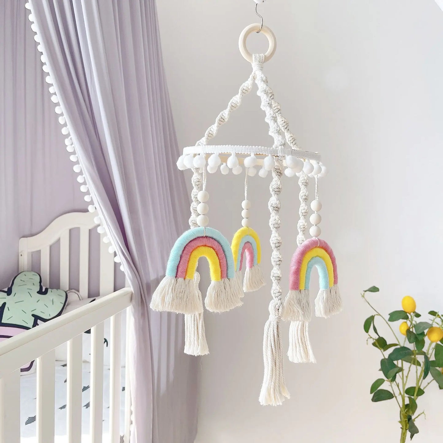 Nordic Nursery Decor Kids Room Mobile Hanging Decoration Kids Rainbow Pompoms Wind Chimes Kids Room Hanging Decor 2022 New