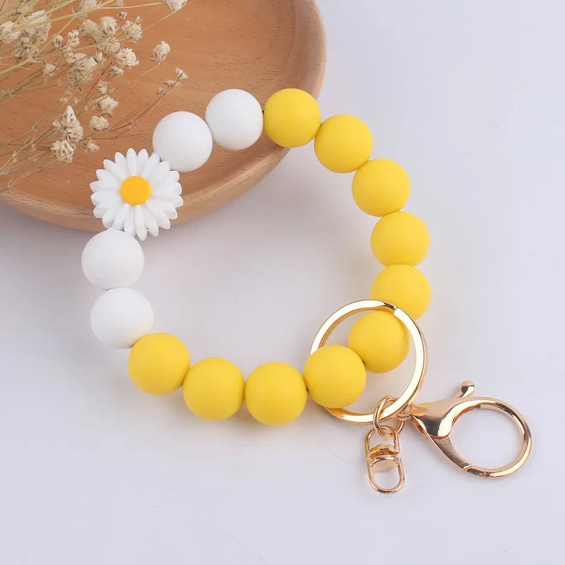 Hemasa Silicone Round Beads Keychain  for Women/ Wristlet Bracelet Keyring For Anti-Loss Lobster Clasp Keychain Jewelry