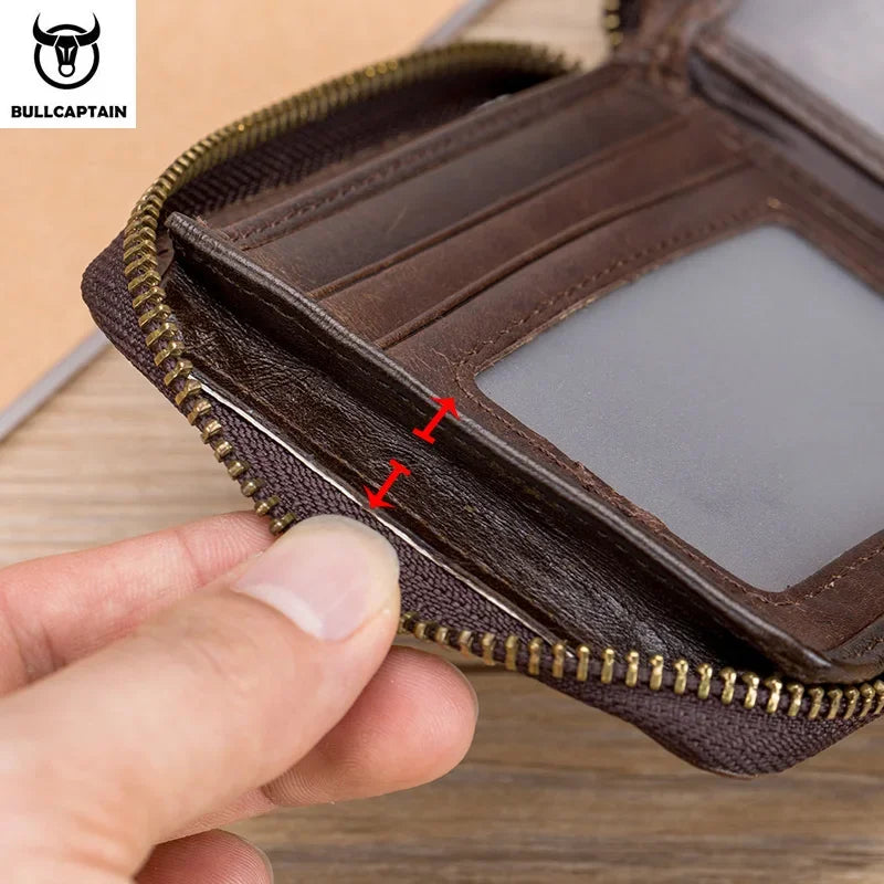 RFID zipper with compartment men's wallet RFID credit card holder anti-theft leather mini men's wallet
