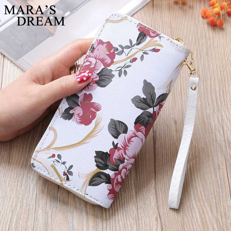 Mara's Dream 2020 Women's Wallet Rose Print Wallet Fashion Handbags Wild Double Zipper Clutch Bag Multi-card Women Bag Purse