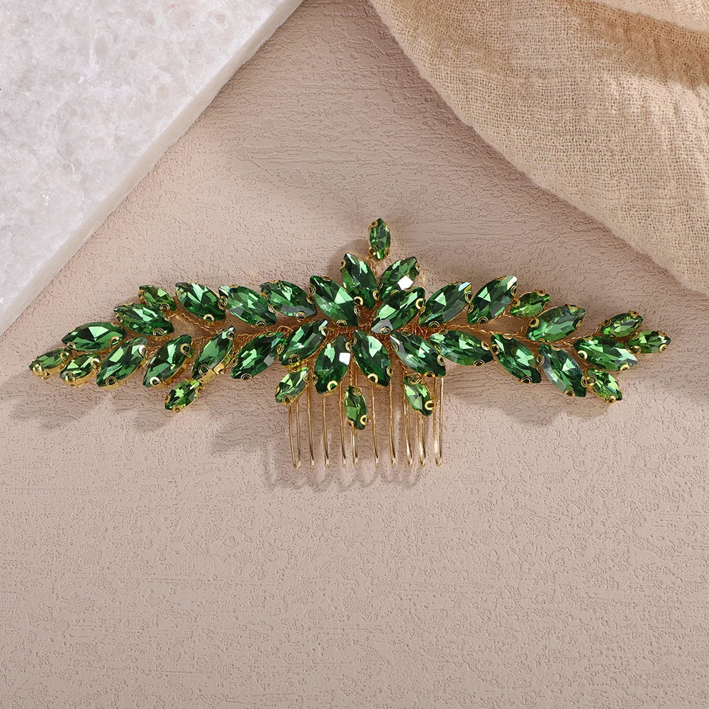 Hemasa Rhinestone Bridal Hair Comb /Red Blue Headpiece for Women