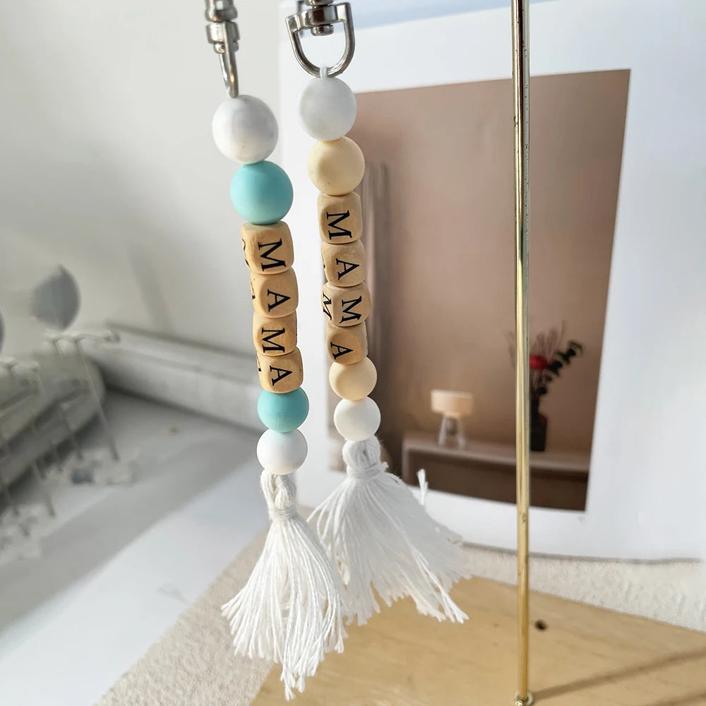 Hemasa  MAMA Silicone Beads with Tassels Keychain for Women/ Girls