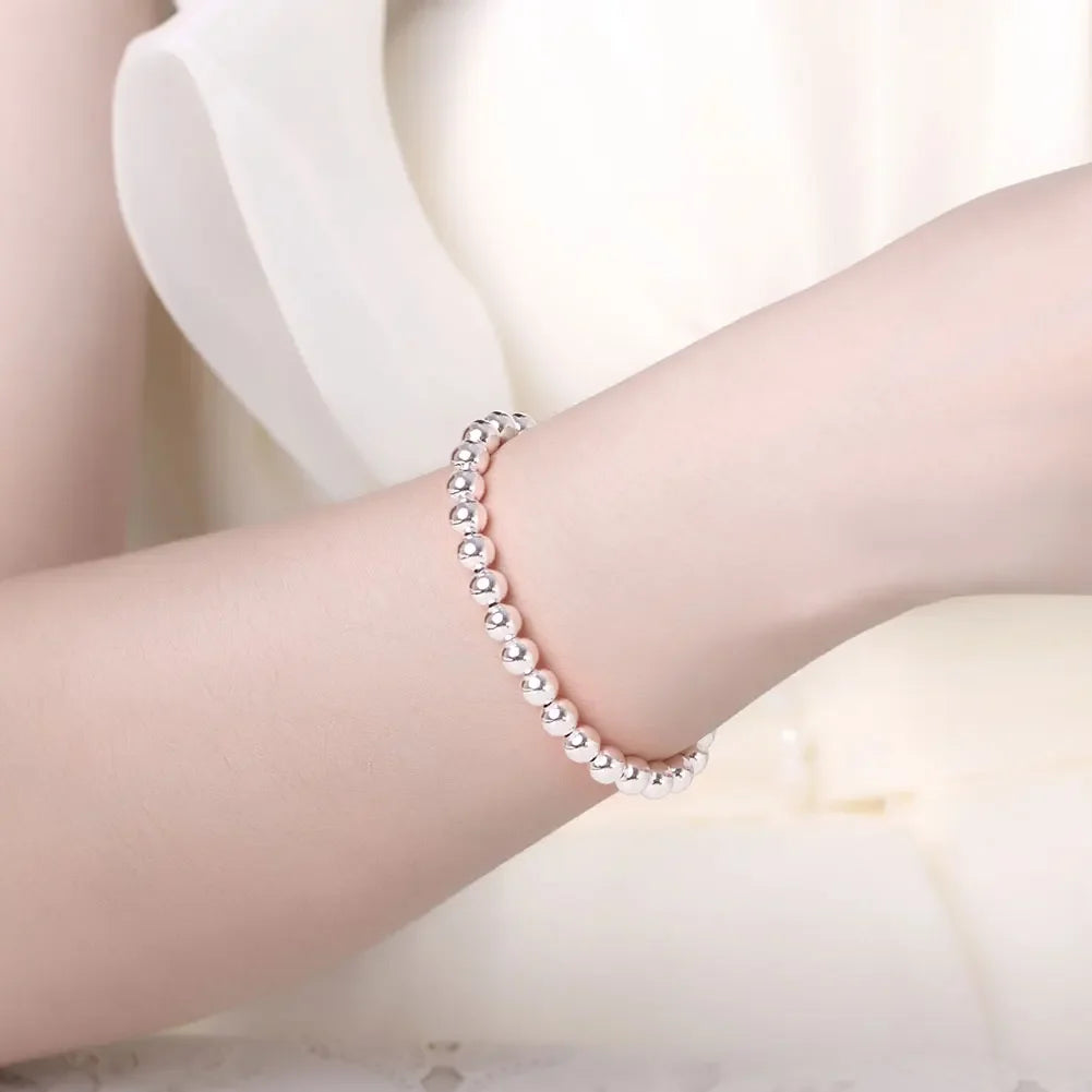 SAIYE 925 sterling silver 6mm beads chain Bracelet for men woman luxury Fashion Party Wedding Accessories Jewelry Christmas Gift