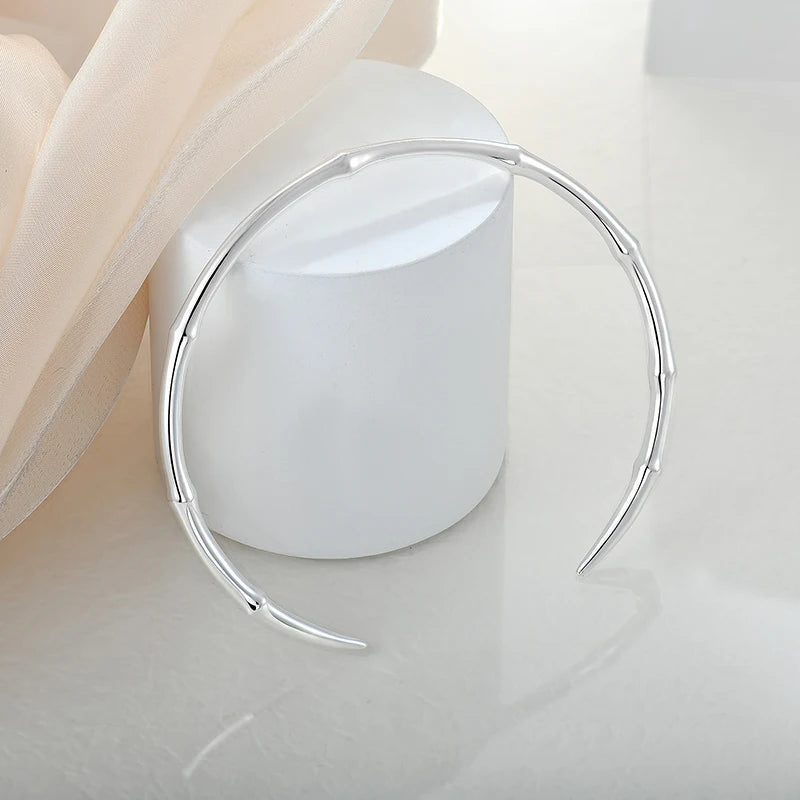 New Trendy 925 Sterling Silver Bamboo Nodes Bangles Bracelets Cuff Bangle for Women Charm Jewelry Gift