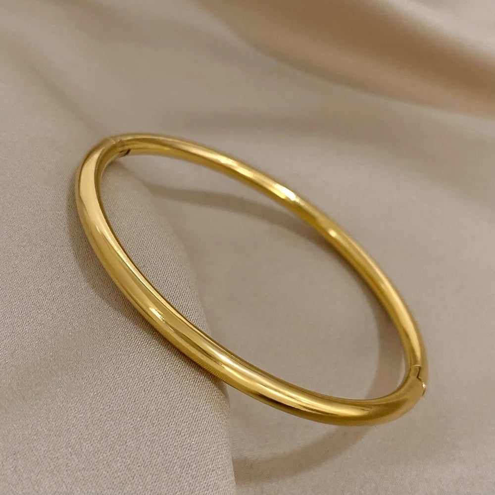 ALLYES Simple Gold Silver Color Stainless Steel Plain Cuff Bangle Bracelet for Women Minimalist Smooth Waterproof Jewelry Gifts