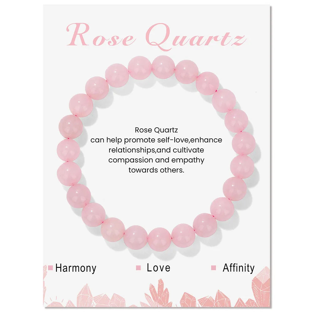 8mm Natural Stone Beads Bracelet Amethysts Lapis Lazuli Rose Pink Quartzs Crystal Stretch Bracelet With Card For Women Men Gift