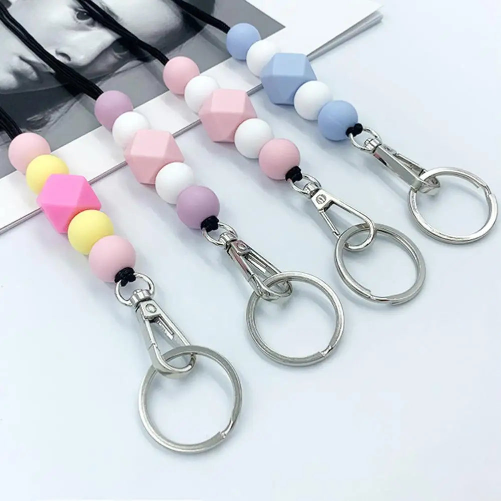 Hemasa Mobile Phone Strap ID Badge Beaded Lanyard Adjustable Silicone Beaded Breakaway Lanyard with Keychain