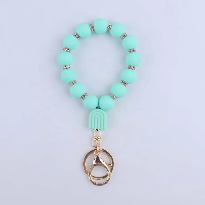 Hemasa Silicone Round Beads  Keychain For  Women Wristlet /Bracelet Keyring For Anti-Loss Lobster Clasp Keychain Jewelry