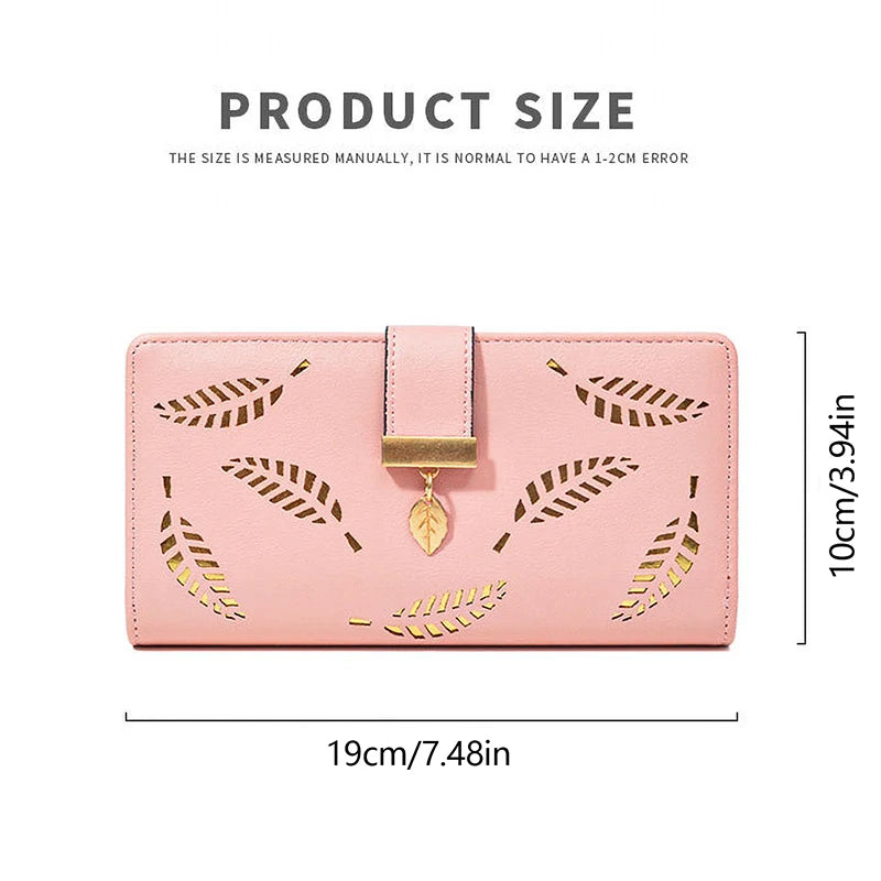 Hemasa Women Wallet PU Leather Purse Long  Wallet Gold Hollow Leaves For Women /Coin Purse/ Card Holders /Clutch