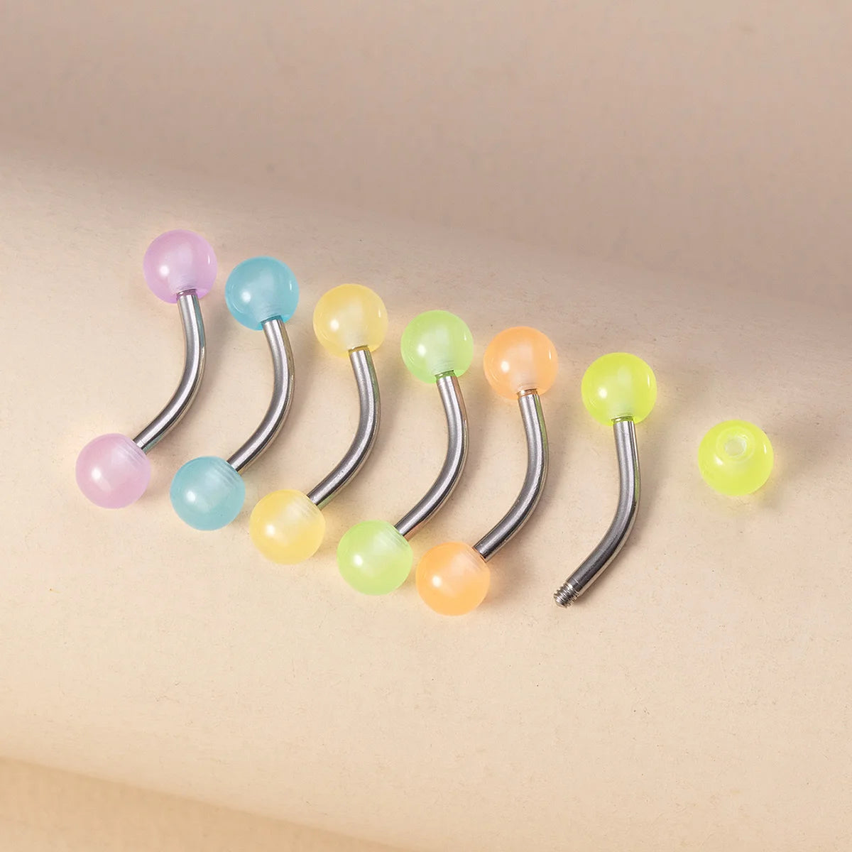 6Pcs 16G Glowing Eyebrow Piercing Jewelry Curved Barbell Acrylic Cartilage Navel Belly Lip Ring Barbell Piercing Body Jewelry