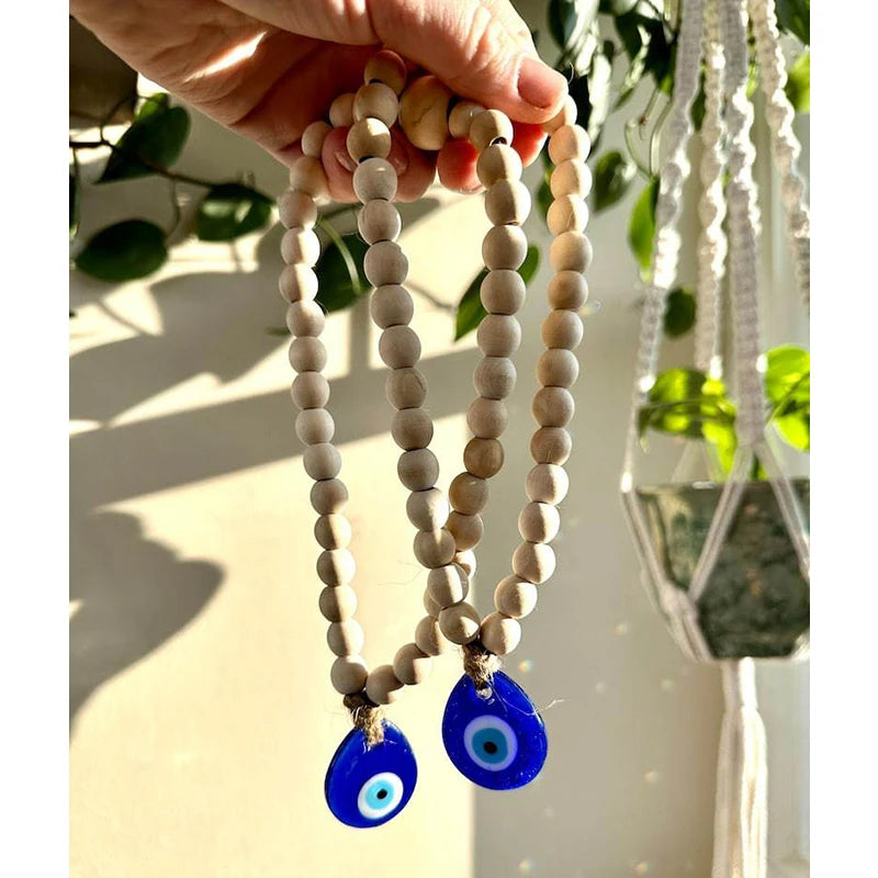 Hemasa Evil Eye Wall Hanging Lucky Eye Glass Evil Eye Gifts Turkish Eye Nazar House Protection Wood Beads Decor Rearview Mirror Pendant