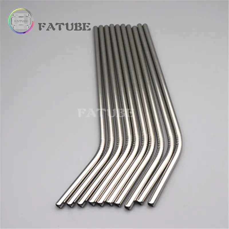 10PCS Fatube stainless steel Straw Curved Straws Straight Silvery
