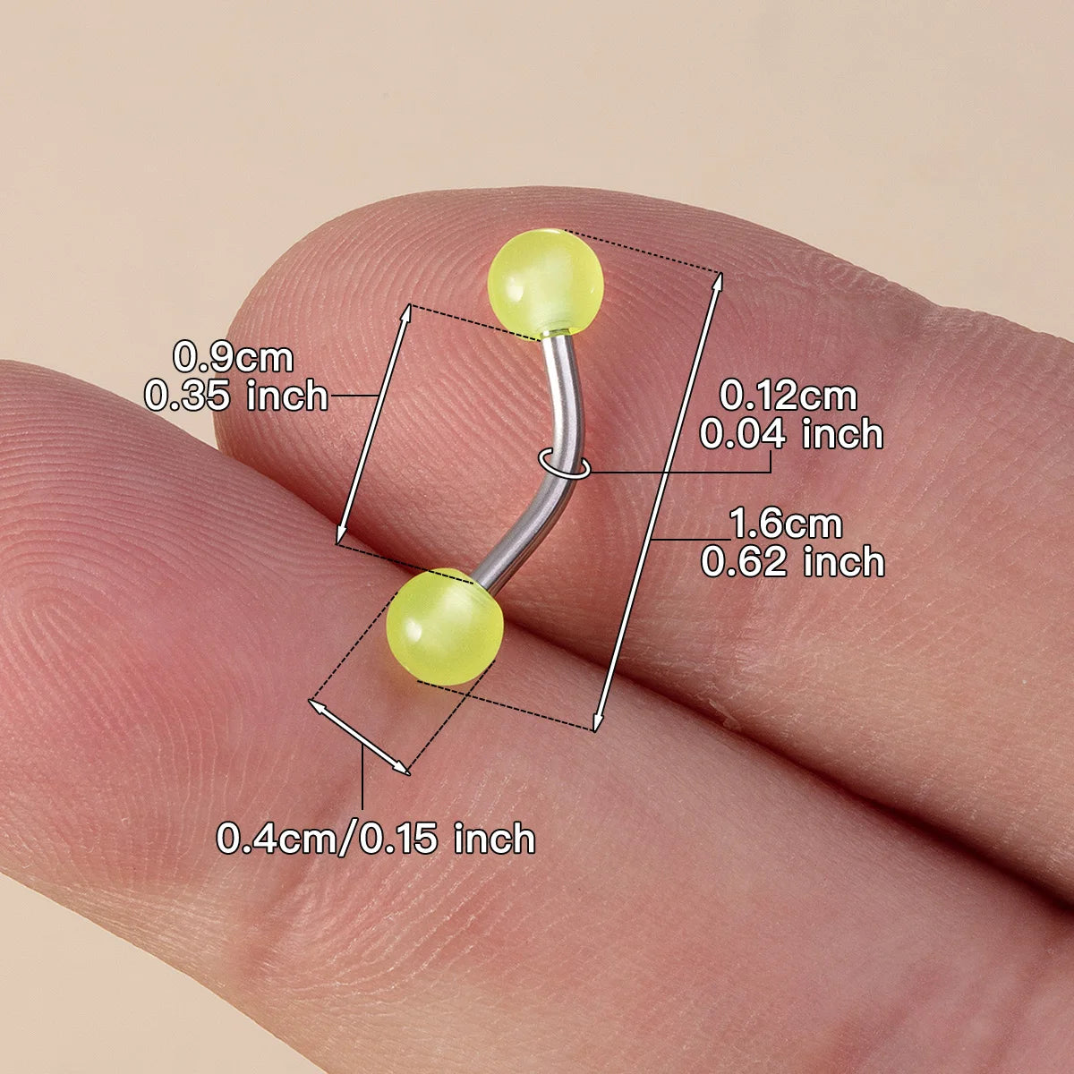 6Pcs 16G Glowing Eyebrow Piercing Jewelry Curved Barbell Acrylic Cartilage Navel Belly Lip Ring Barbell Piercing Body Jewelry