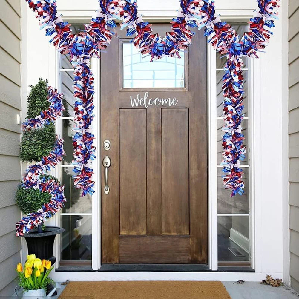 Red White Blue Tinsel Garlands Wreath Flag Sequin Tinsel Garland Banner Home Wall Hanging 4th Of July Party Decoration