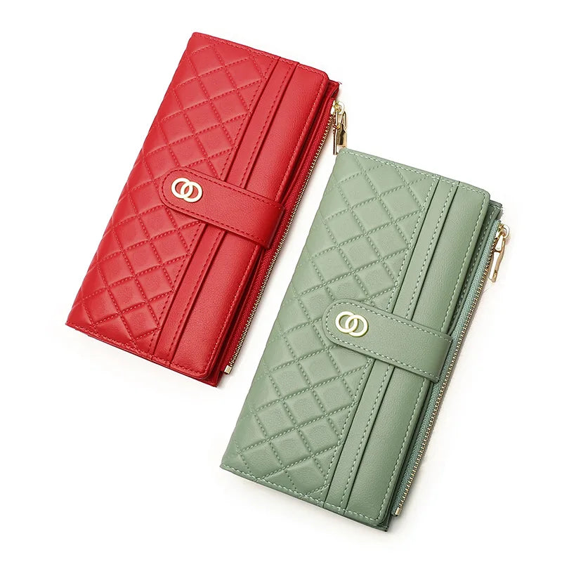 2022 New Multiple Card Slots Zipper Women Wallet Korean Style Purses and Handbags Luxury Designer Function Lattice Long Clutch