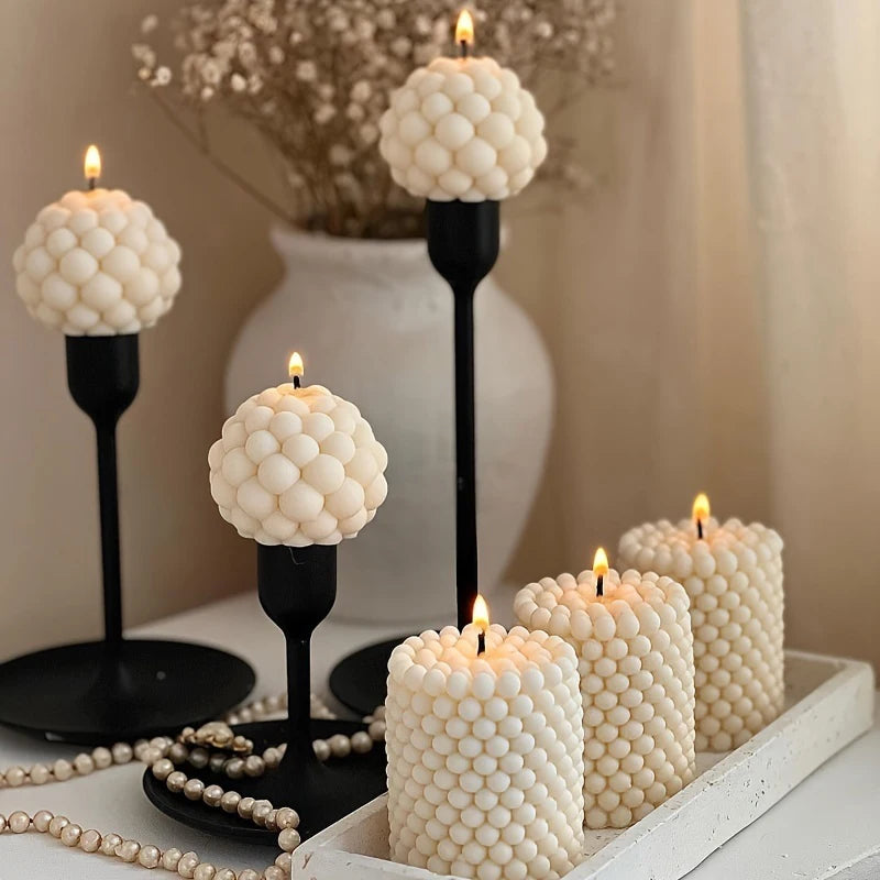 3D Cylindrical Bead Bubble Candle Molds Ball Shape Soap Gypsum Chocolate Mould Soy Wax Making Silicone Mould For Candle Making