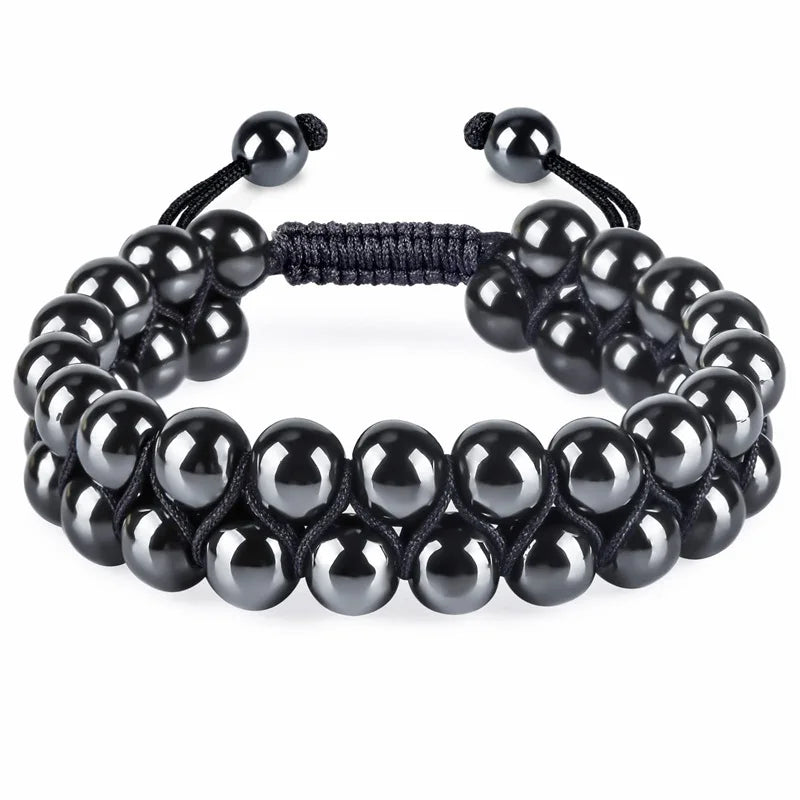 Hemasa Hematite Natural Stone Beads Bracelet Yoga Stress Relief Healing Gemstone Jewelry Girls