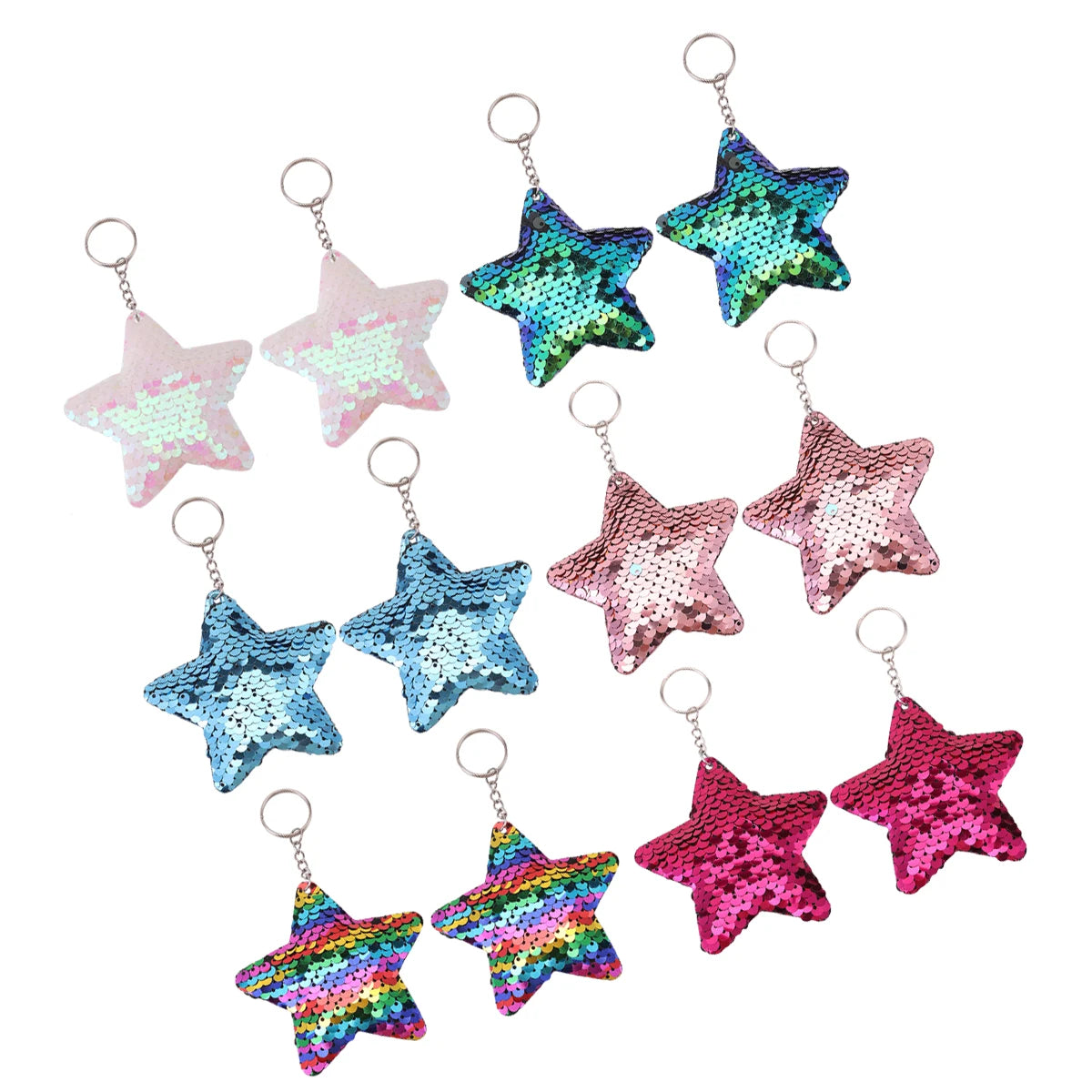 12pcs Flip Sequin Stars Keychains, Sparkling Key Rings For Boys & Girls, Decoration Wallet Bag Backpack Charms Party Favors