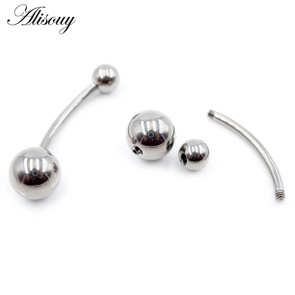Alisouy 1pc 8-16mm Length G23 Titanium Steel Ball Barbell Sexy Ball Belly Ring Navel Piercing Women Men Button Ring Body Jewelry