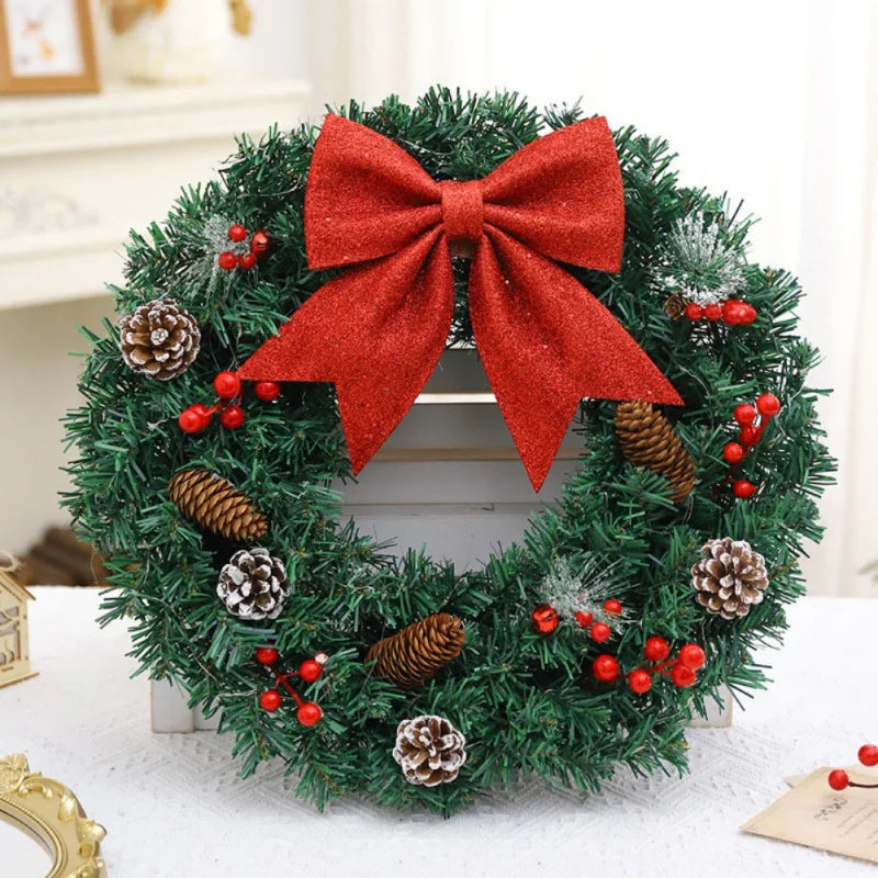 40/50/60cm LED Lights Rattan Vine Pine Cone Christmas Wreath New Year Xmas Garlands for Door Windows Wall Hanging Decor