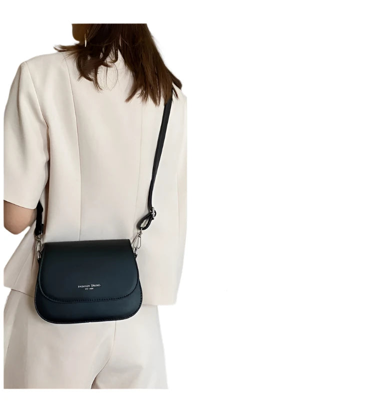 Hemasa Trendy Saddle Shoulder Bag Women PU Leather Crossbody Bag Simple Solid Color Flap Messenger Bag Fashion Handbags PouchHemasa